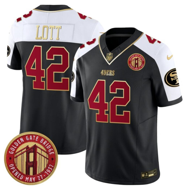 Men's San Francisco 49ers #42 Ronnie Lott Balck/White F.U.S.E. Golden Gate Bridge Patch Alternate Vapor Limited Football Stitched Jersey